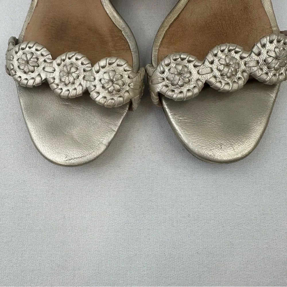 Jack Rogers Luccia Metallic Gold Leather Double Strap Wedge Sandals 8.5